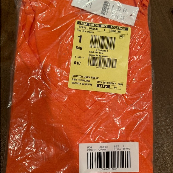 NWT J. Crew V-Neck Short Sleeve Linen Blend Orange Tee SZ L - Picture 5 of 8